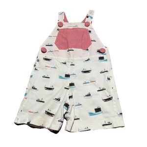 Hannah Kate Sailboat Boat Print Romper Jumper Overalls Red White Blue Size 3T